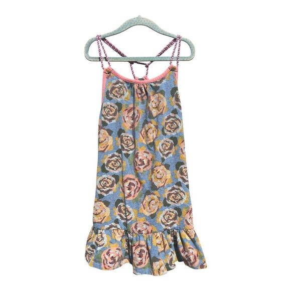 Matilda Jane Twister Tank Gray Blue Floral Roses Ruffle Tunic Top Size 10 - Picture 5 of 9